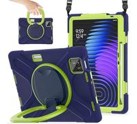 Case Compatible with Xiaomi Mi Pad 7/Mi Pad 7 Pro 11.2inch 2024,Heavy Duty TPU Shockproof Kids Case,360 Degree Rotating Multi-Function Grip Bracket+Shoulder Strap Rugged Cover zy (NAVY BLUE+LIME)