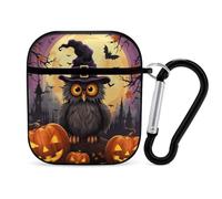 Case Cover Compatible with AirPods 2 & 1,Halloween Owl Ghost Pumpkinprinted PC Hard Shell Shock Protective Cover for Apple AirPods 2 & 1 With Keychain Support Wireless Charging