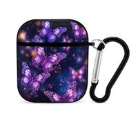 Case Cover Compatible with AirPods 2 & 1,Purple Cute Butterfly Printprinted PC Hard Shell Shock Protective Cover for Apple AirPods 2 & 1 With Keychain Support Wireless Charging