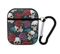 Case Cover Compatible with AirPods 2 & 1,Sugar Skull Flowersprinted PC Hard Shell Shock Protective Cover for Apple AirPods 2 & 1 With Keychain Support Wireless Charging