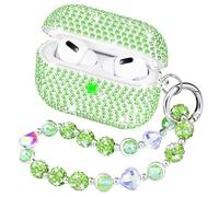 Case Cover Compatible with Airpods Pro, Topgraph Glitter Diamond Case for Airpod Pro 1st Generation with Sparkle Bling Crystal Wrist Strap Keychain Green