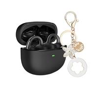 Case Cover Compatible with Baseus Bowie MC1 Earbuds, Ziseyoru Soft Silicone Protective Skin for Bowie MC1 Open Ear Clip-On Earbuds with Bling Keychain Accessories for Women Girl (Black)