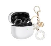 Case Cover Compatible with Baseus Bowie MC1 Earbuds, Ziseyoru Soft Silicone Protective Skin for Bowie MC1 Open Ear Clip-On Earbuds with Bling Keychain Accessories for Women Girl (White)