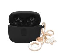 Case Cover Compatible with TAGRY X08 Earbuds, Ziseyoru Soft Silicone Protective Skin for TAGRY X08 with Accessories Bling Keychain for Women Girl (Black)