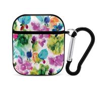 Case Cover for Apple Airpods 2 AirPods 1, Colorful Tie Dye Flower Leaf Print with Key Chain Full Protective Durable Shockproof Wireless Headphone Case PC Hard Case for Women Girls Kids Men