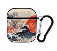 Case Cover for Apple Airpods 2 AirPods 1, Japanese Style Print with Key Chain Full Protective Durable Shockproof Wireless Headphone Case PC Hard Case for Women Girls Kids Men