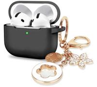 Case Cover for Apple Airpods 4 - VOTILE Airpods 4 Cases 2024 Cover Women Silicone iPods 4 Earbuds Wireless Accessorie Charging Cases Girl Bling Keychain for Airpod iPods 4th Generation - Black