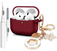 Case Cover for Apple Airpods 4 - VOTILE Airpods 4 Cases 2024 Cover Women Silicone iPods 4 Earbuds Wireless Accessorie Charging Cases Girl Bling Keychain for Airpod iPods 4th Generation - Burgundy