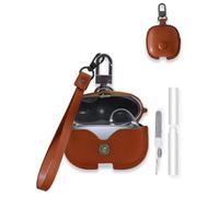 Case Cover for Baseus Bowie MC1 Pro Open Ear Clip-On Headphones,WUNIAK Business Style Soft PU Leather Protective Case with Keychain and Cleaning Kit for Men and Women Shockproof Skin,Brown