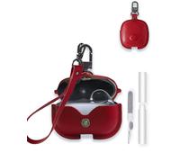Case Cover for Baseus Bowie MC1 Pro Open Ear Clip-On Headphones,WUNIAK Business Style Soft PU Leather Protective Case with Keychain and Cleaning Kit for Men and Women Shockproof Skin,Red