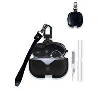 Case Cover for Baseus Bowie MC1 Pro Open Ear Clip-On Headphones,WUNIAK Business Style Soft PU Leather Protective Case with Keychain and Cleaning Kit for Men and Women Shockproof Skin,Black