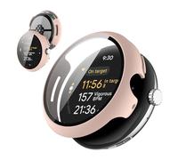 Case Cover for Google Pixel Watch 4 41MM, KONXISA 9H Tempered Glass Film, Hard PC Case, Lightweight, Anti-Scratch and Anti-Fall for Protective Shell and Flim Integrated, Pink