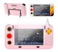 Case Cover for My Arcade Atari Gamestation Go Handheld Game Console with 2 Pack PET Screen Protector, Slim Soft Silicone Protective Skin Case, Anti-Scratch,Shockproof,Pink