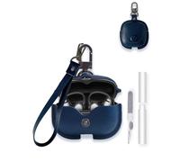 Case Cover for SHOKZ OpenDots ONE E310 Ear Clip Bluetooth Headset,WUNIAK Business Style Soft PU Leather Protective Case with Keychain and Cleaning Kit for Men and Women Shockproof Skin,Blue