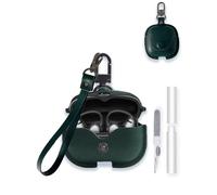 Case Cover for SHOKZ OpenDots ONE E310 Ear Clip Bluetooth Headset,WUNIAK Business Style Soft PU Leather Protective Case with Keychain and Cleaning Kit for Men and Women Shockproof Skin,Green
