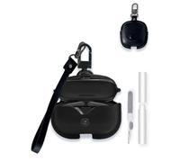 Case Cover for SHOKZ OpenFit Pro T010 Open-Ear Headphones,WUNIAK Business Style Soft PU Leather Protective Case with Keychain and Cleaning Kit for Men and Women Shockproof Skin,Black