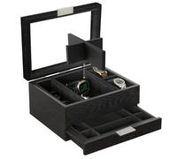 CASE ELEGANCE 8 Slot Watch Box Case Organizer for Men, Black Finish, Watch Display Case, Modular Valet Tray, Apple Watch Compatible with Apple Watch Stand