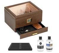 CASE ELEGANCE Belmont Glass Top Humidor Premium Vegan Leather, Front Digital Hygrometer, Spanish Cedar, Humidor Solution, Hydro System, and Accessory Drawer - Holds (30-60 Cigars)