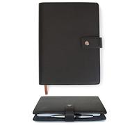 CASE ELEGANCE Black Full Grain Premium Leather Refillable Journal Cover with A5 Lined Notebook - Scratch-Proof DURA-Leather