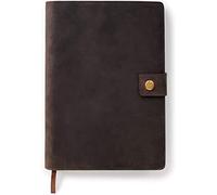 CASE ELEGANCE Full Grain Premium Leather Refillable Journal Cover with A5 Lined Notebook, Pen Loop, Card Slots, Brass Snap