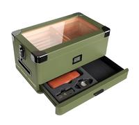 Case Elegance Military Glass Top Humidor, Matte Green with Front Digital Hygrometer, Spanish Cedar, Humidor Solution, Hydro System, and Accessory Foam Drawer - Holds (70-100 Cigars) by Klaro