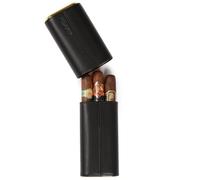 CASE ELEGANCE Premium 3 Cigar Protective Travel Case, Genuine Real Top Grain Black Leather, Cedar Lined with Gold Metal End Caps, Gift Ready Packaging, Portable Travel Box