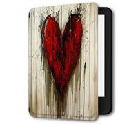 Case for 10.2-inch Kindle Scribe (2024/2022 Released),Slim Lightweight Premium PU Leather Cover Auto Wake/Sleep for 10.2” Kindle Scribe E-Reader,Red Love Heart Wooden Board