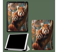 Case for 11 inch iPad Pro 4th/3rd/2nd Gen 2022/2021/2020,with Pencil Holder,Trifold Stand Protective Case,Soft Slim TPU Back Cover,Auto Wake/Sleep Cartoon Animals Brown Raccoon-Yellow