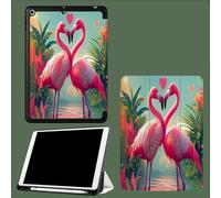 Case for 11 inch iPad Pro 4th/3rd/2nd Gen 2022/2021/2020,with Pencil Holder,Trifold Stand Protective Case,Soft Slim TPU Back Cover,Auto Wake/Sleep Tropical Palm Trees Love Flamingo-Green