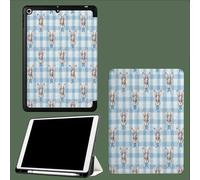 Case for 11 inch iPad Pro 4th/3rd/2nd Generation, with Pencil Holder, Trifold Stand Protective Case, Soft TPU Back Cover, Auto Wake/Sleep Classic Plaid Rabbit Countryside Animals-Light Blue