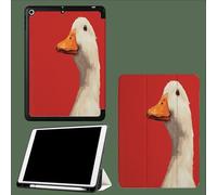 Case for 11 inch iPad Pro 4th/3rd/2nd Generation, with Pencil Holder, Trifold Stand Protective Case, Soft TPU Back Cover, Auto Wake/Sleep White Duck Simple Animal-Red