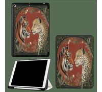 Case for 11 inch iPad Pro 4th/3rd/2nd Generation, with Pencil Holder, Trifold Stand Protective Case, Soft TPU Back Cover, Auto Wake/Sleep Tiger Leopard Wild Animals-Brick Red
