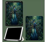 Case for 11 inch iPad Pro 4th/3rd/2nd Generation, with Pencil Holder, Trifold Stand Protective Case, Soft TPU Back Cover, Auto Wake/Sleep The Magnificent Peacock Realistic Animal Portraits-Green