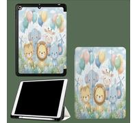 Case for 11 inch iPad Pro 4th/3rd/2nd Generation, with Pencil Holder, Trifold Stand Protective Case, Soft TPU Back Cover, Auto Wake/Sleep Tiger Lion Giraffe Cartoon Animals-Light Blue