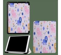 Case for 11 inch iPad Pro 4th/3rd/2nd Generation, with Pencil Holder, Trifold Stand Protective Case, Soft TPU Back Cover, Auto Wake/Sleep Cartoon Lion Flowers Cute Animals-Pink