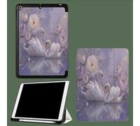 Case for 11 inch iPad Pro 4th/3rd/2nd Generation, with Pencil Holder, Trifold Stand Protective Case, Soft TPU Back Cover, Auto Wake/Sleep Elegant White Swan Dreamy Romantic Animal-Purple