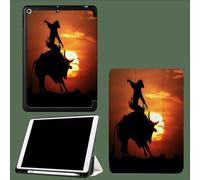 Case for 11 inch iPad Pro 4th/3rd/2nd Generation, with Pencil Holder, Trifold Stand Protective Case, Soft TPU Back Cover, Auto Wake/Sleep Sunset Cowboy Western Movie-Orange