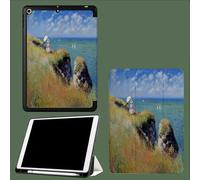 Case for 11 inch iPad Pro 4th/3rd/2nd Generation, with Pencil Holder, Trifold Stand Protective Case, Soft TPU Back Cover, Auto Wake/Sleep Woman On The Cliff Wildflowers Shrubs Ocean-Blue