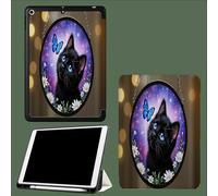 Case for 11 inch iPad Pro 4th/3rd/2nd Generation, with Pencil Holder, Trifold Stand Protective Case, Soft TPU Back Cover, Auto Wake/Sleep Mysterious Black Cat Fantasy Art Animals-Brown