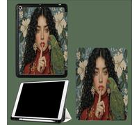 Case for 11 inch iPad Pro 4th/3rd/2nd Generation, with Pencil Holder, Trifold Stand Protective Case, Soft TPU Back Cover, Auto Wake/Sleep Curly-Haired Woman Parrot Realism Portrait-Green