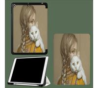 Case for 11 inch iPad Pro 4th/3rd/2nd Generation, with Pencil Holder, Trifold Stand Protective Case, Soft TPU Back Cover, Auto Wake/Sleep Classic Blonde Woman Cute Cat-Yellow