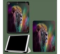 Case for 11 inch iPad Pro 4th/3rd/2nd Generation,with Pencil Holder,Trifold Stand Protective Case,Soft TPU Back Cover,Auto Wake/Sleep Rainbow Mane Lion Abstract Animal-Green