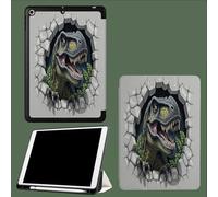 Case for 11 inch iPad Pro 4th/3rd /2rd Generation 2022/2021/2020,Trifold Stand Protective Case with Pencil Holder,Auto Sleep/Wake,Soft Back Cover Fierce Tyrannosaurus Rex Realistic Broken Walls-White
