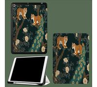 Case for 11 inch iPad Pro 4th/3rd/2rd Generation 2022/2021/2020, Trifold Stand Protective Case with Pencil Holder, Auto Sleep/Wake, Soft TPU Back Cover Cartoon Yellow Tiger Abstract Tree-Dark Green