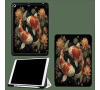 Case for 11 inch iPad Pro 4th/3rd/2rd Generation 2022/2021/2020, Trifold Stand Protective Case with Pencil Holder, Auto Sleep/Wake, Soft TPU Back Cover Lotus Koi China Animal Illustrations-Dark Green