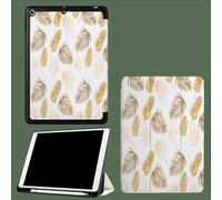 Case for 11 inch iPad Pro 4th/3rd /2rd Generation 2022/2021/2020, Trifold Stand Protective Case with Pencil Holder, Auto Sleep/Wake, Soft TPU Back Cover Golden Palm Leaves Retro Plants-White