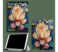Case for 11 inch iPad Pro 4th/3rd /2rd Generation 2022/2021/2020, Trifold Stand Protective Case with Pencil Holder, Auto Sleep/Wake, Soft TPU Back Cover Orange Petals Lotus-Blue