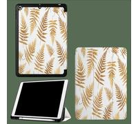 Case for 11 inch iPad Pro 4th/3rd/2rd Generation 2022/2021/2020, Trifold Stand Protective Case with Pencil Holder, Auto Sleep/Wake, Soft TPU Back Cover Golden Fern Leaves Abstract Plants-White