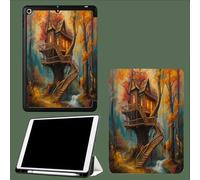 Case for 11 inch iPad Pro 4th/3rd /2rd Generation 2022/2021/2020, Trifold Stand Protective Case with Pencil Holder, Auto Sleep/Wake, Soft TPU Back Cover Ancient Book House Oil Painting Forest-Brown
