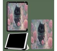 Case for 11 inch iPad Pro 4th/3rd /2rd Generation 2022/2021/2020, Trifold Stand Protective Case with Pencil Holder, Auto Sleep/Wake, Soft TPU Back Cover Dream Cat Roses Crystal-Pink